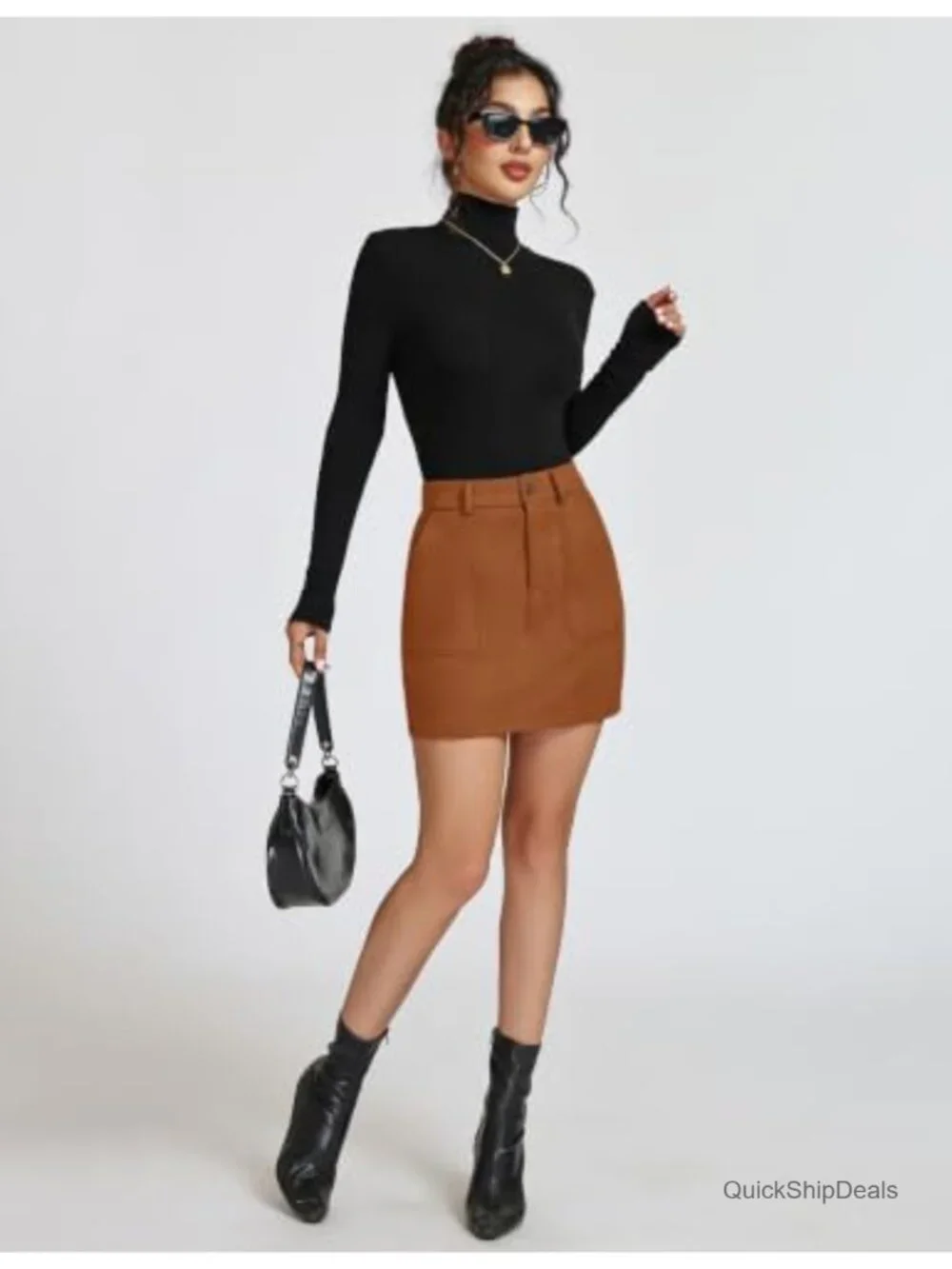 Women's Faux Suede High Waist Pencil Skirt with Pockets